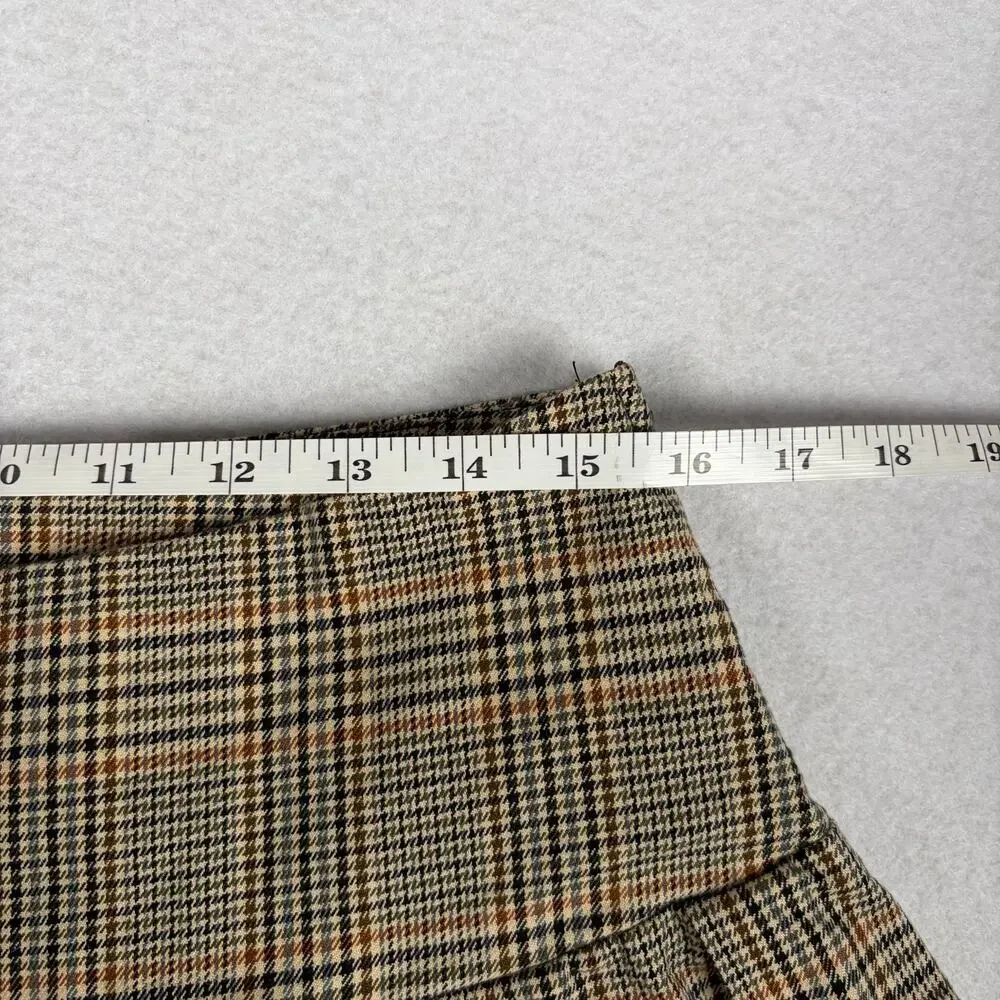 RSQ by Tillys Pleated Plaid Mini Skirt Women's L Brown Micro Preppy Kfashion Y2K